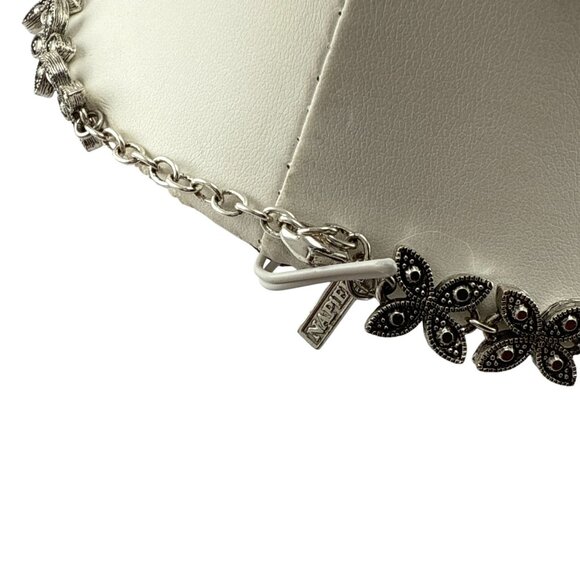 Napier Vintage Red Rhinestone Flower Statement Necklace Silver Tone - Picture 4 of 9